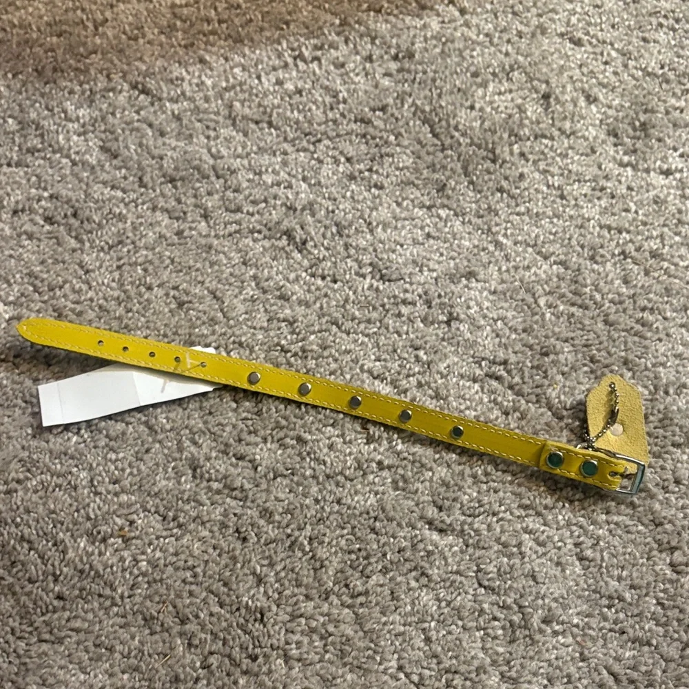 New leather Yellow Dog Collar with Paw Print Design 12 inches s/m